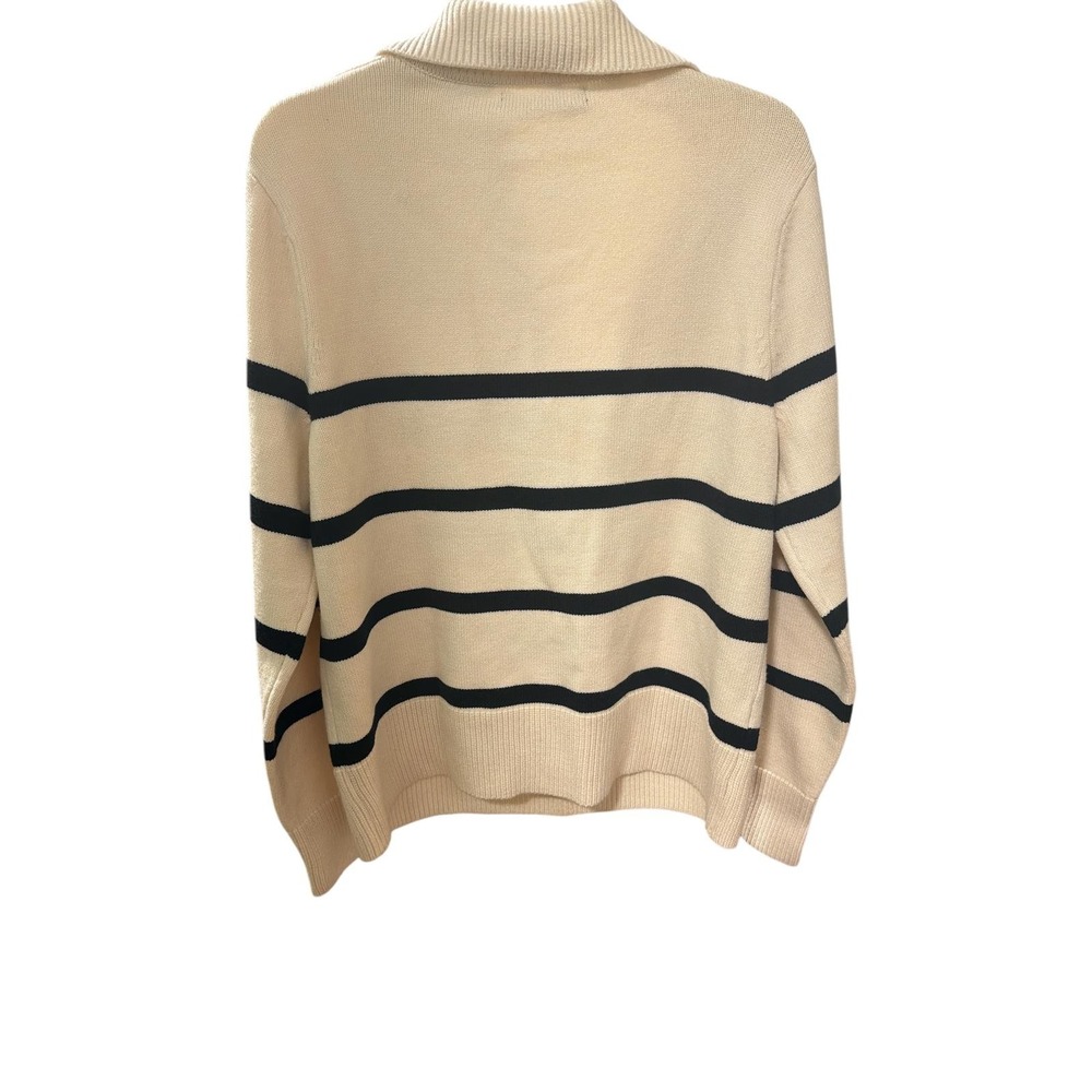 Mango Women's Cream and Black Striped V-Neck Sweater with Collar - Picture 7 of 7